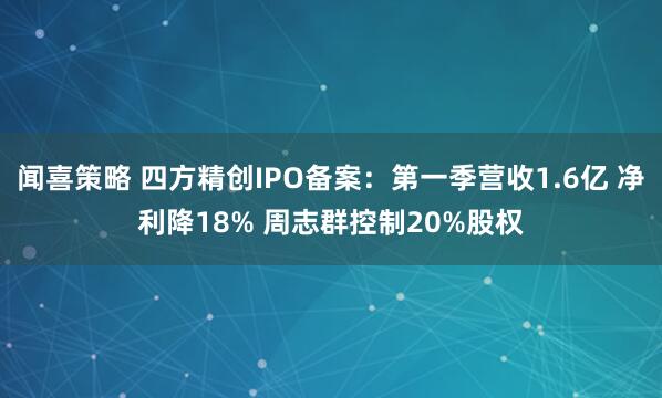 闻喜策略 四方精创IPO备案：第一季营收1.6亿 净利降18% 周志群控制20%股权